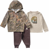 Boys' 3-Piece Long Sleeve T-Shirt, Full-Zip Hooded Camo Jacket & Fleece Pant Set (Baby)