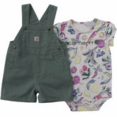 Girls' 2-Piece Short Sleeve Veggie Print Bodysuit & Canvas Shortall Set (Baby)