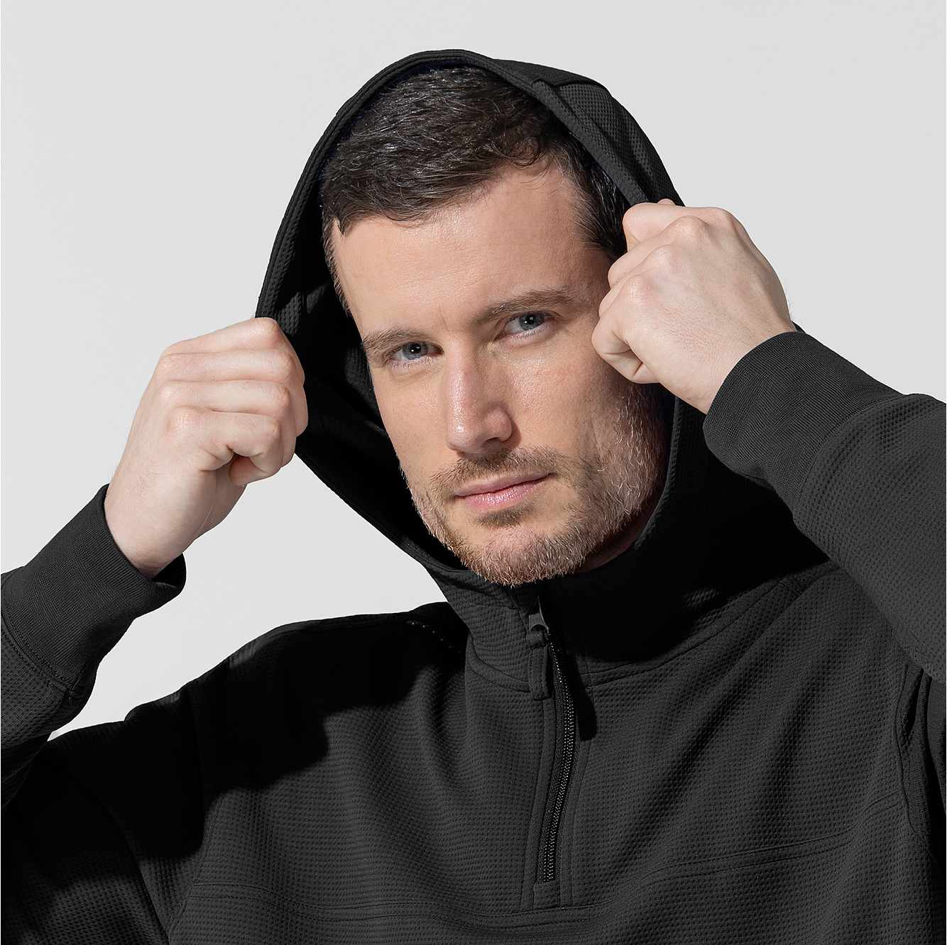 Layers Quarter Zip Waffle Hoodie