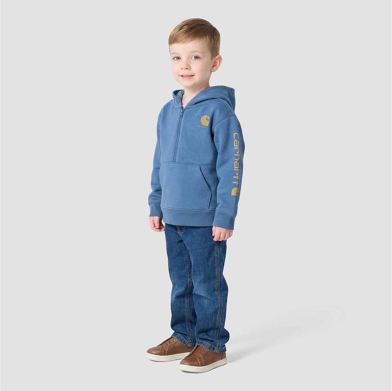 Boys' Long Sleeve Half-Zip Hooded Logo Sweatshirt (Baby/Toddler)