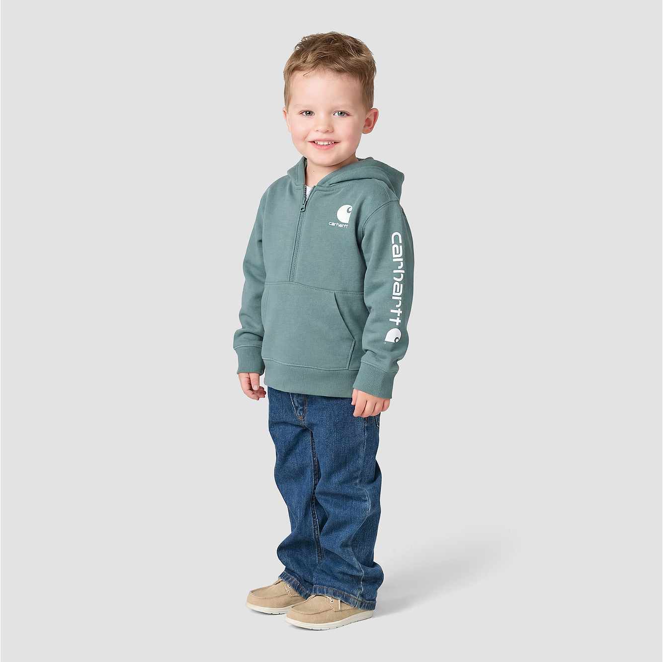 Boys' Long Sleeve Half-Zip Hooded Logo Sweatshirt (Baby/Toddler)