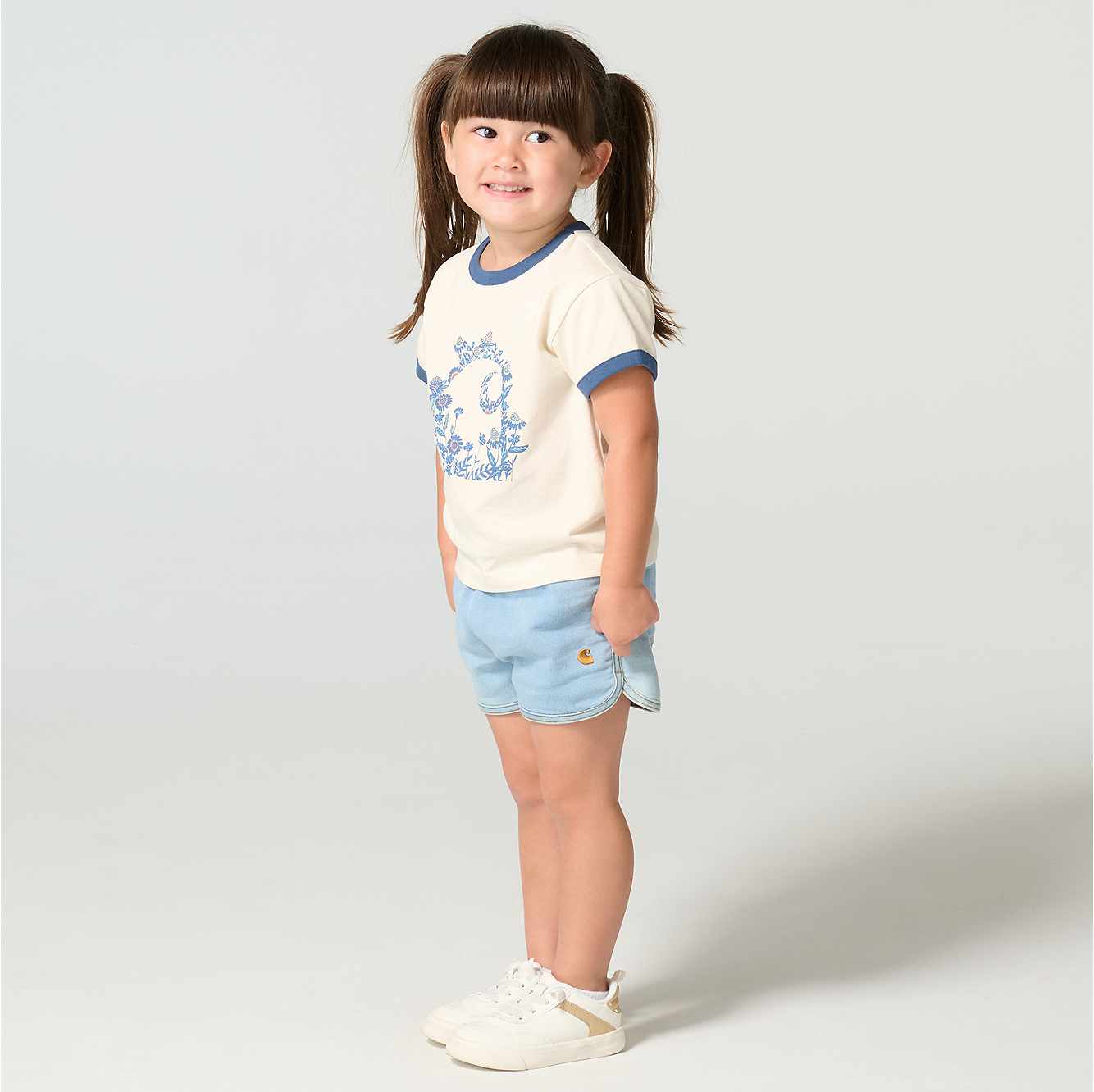 Girls' Short Sleeve Floral "C" Ringer T-Shirt (Child/Toddler/Youth)
