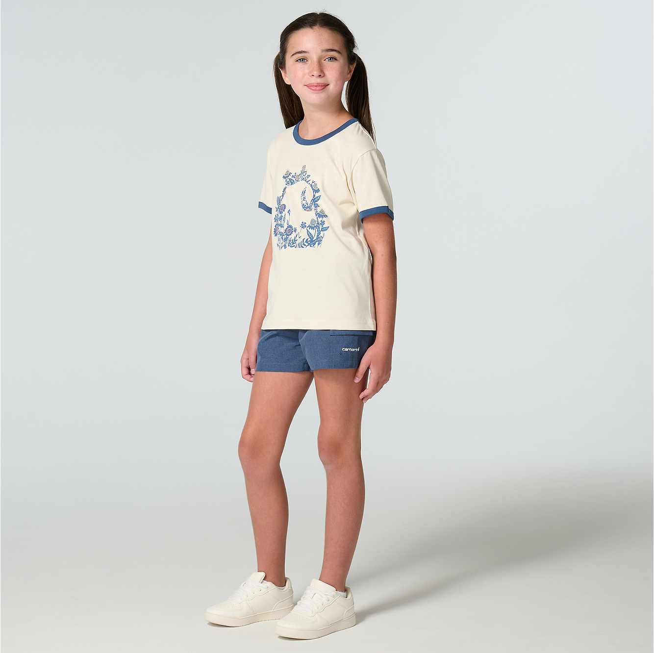Girls' Short Sleeve Floral "C" Ringer T-Shirt (Child/Toddler/Youth)