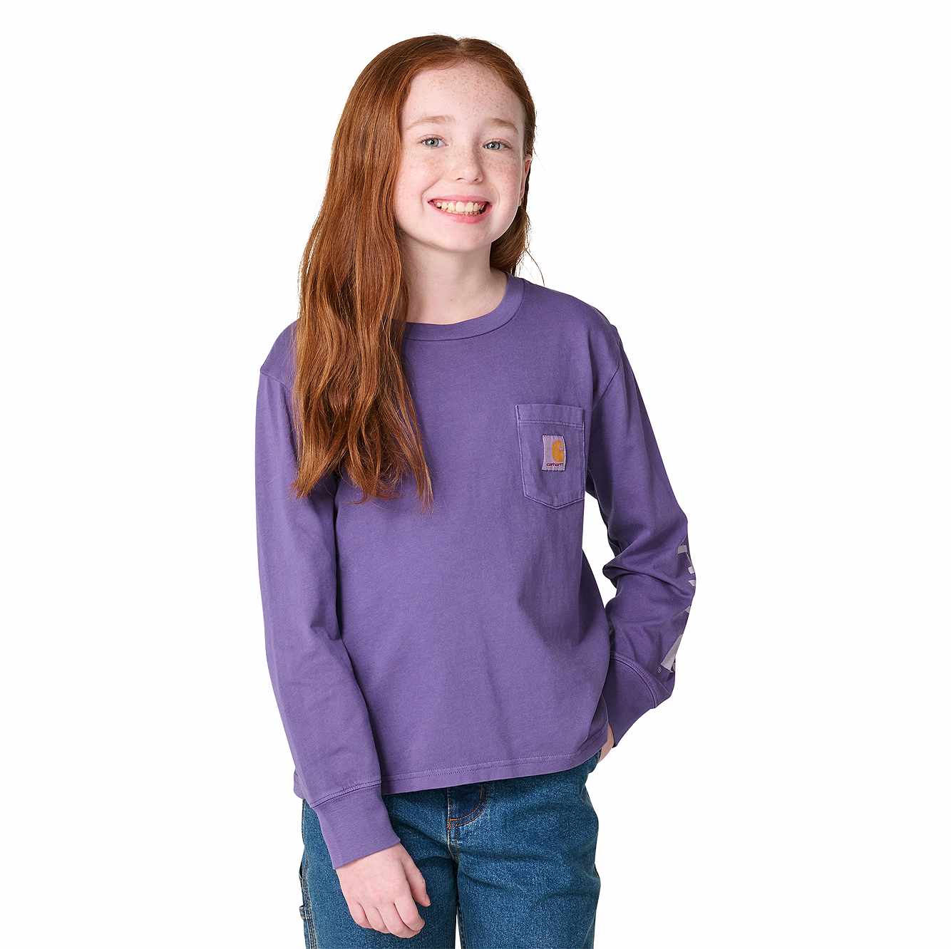 Girls' Long Sleeve Garment Dyed Pocket T-Shirt (Toddler/Child/Youth)