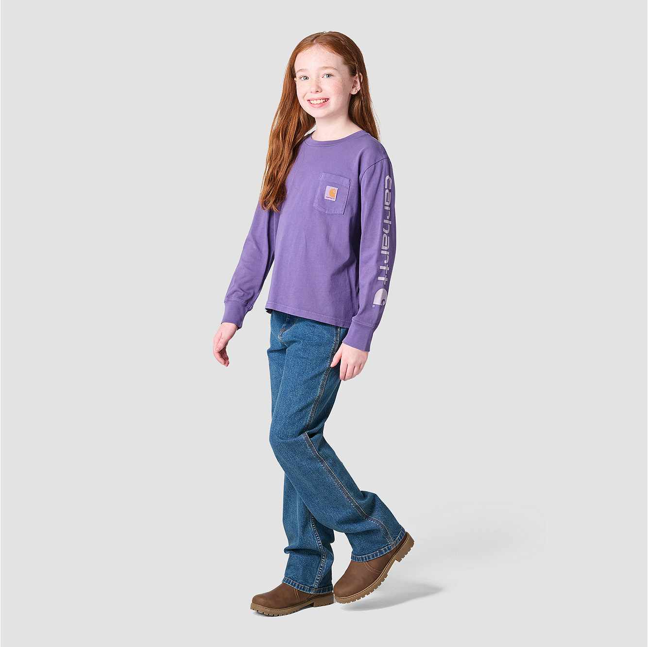 Girls' Long Sleeve Garment Dyed Pocket T-Shirt (Toddler/Child/Youth)
