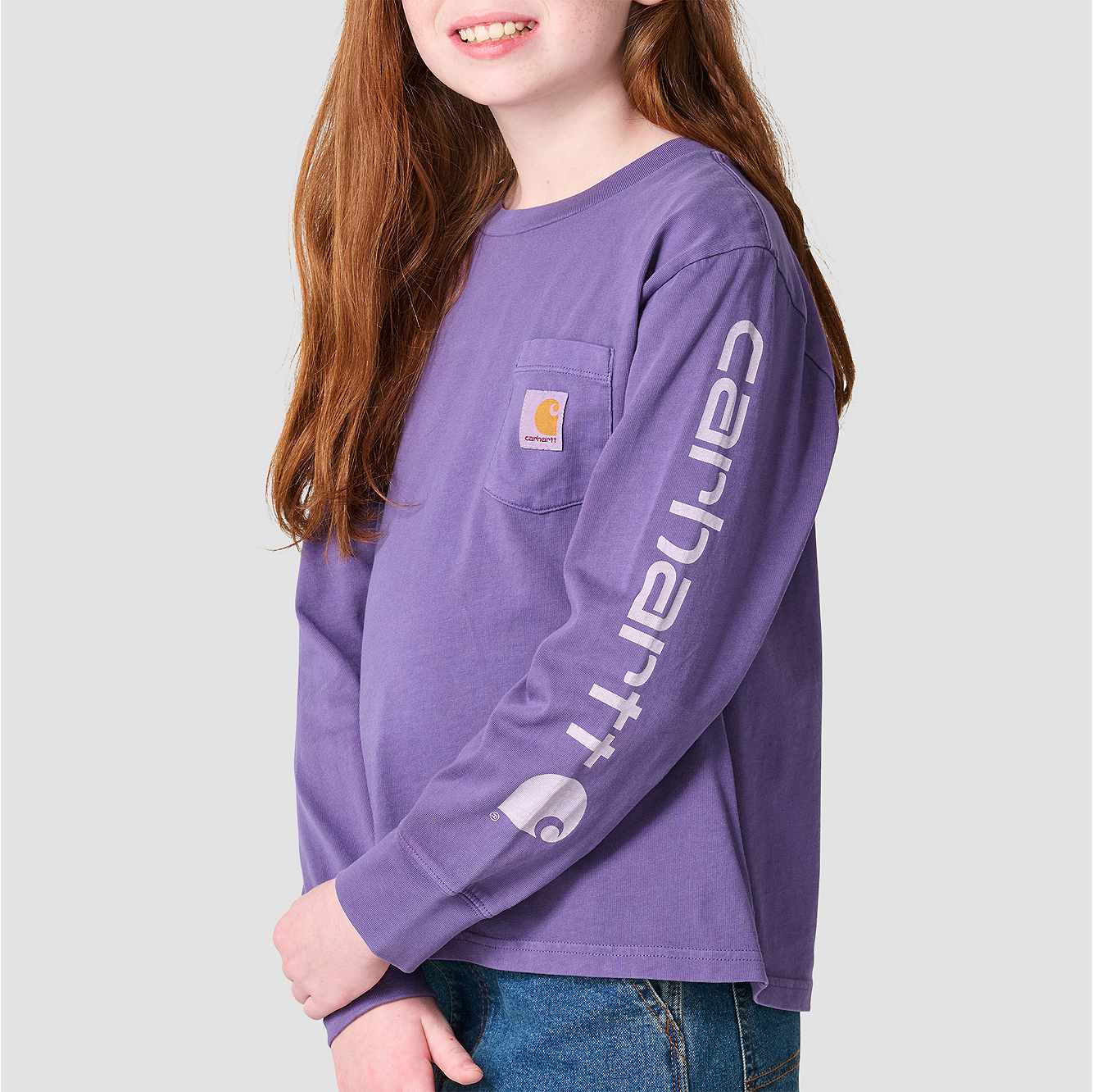 Girls' Long Sleeve Garment Dyed Pocket T-Shirt (Toddler/Child/Youth)