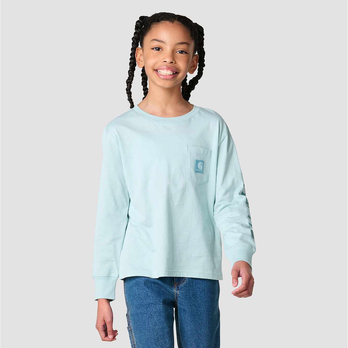 Girls' Long Sleeve Tonal Patch Pocket T-Shirt (Toddler/Child/Youth)