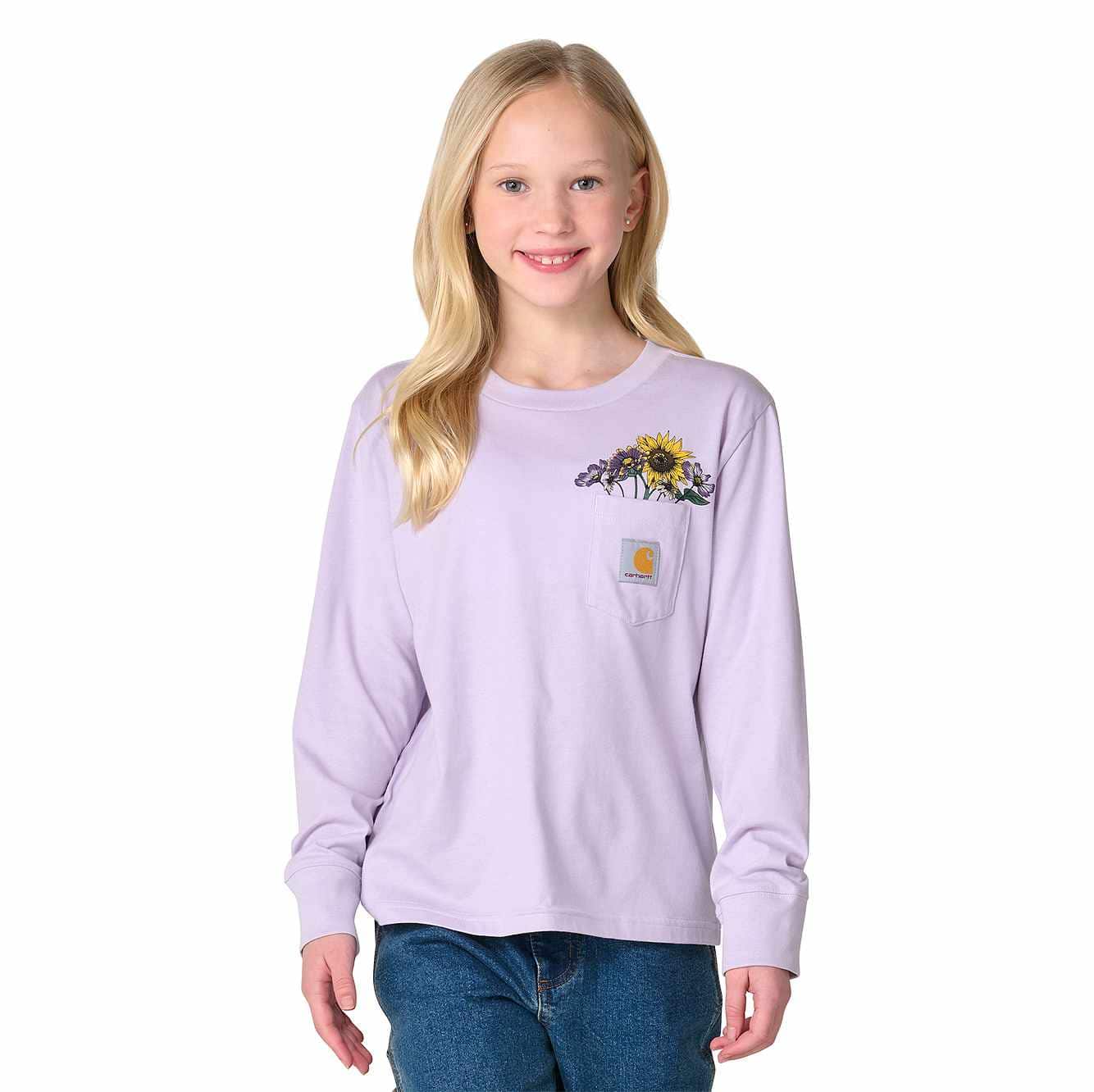 Girls' Long Sleeve Floral Pocket T-Shirt (Toddler/Child/Youth)
