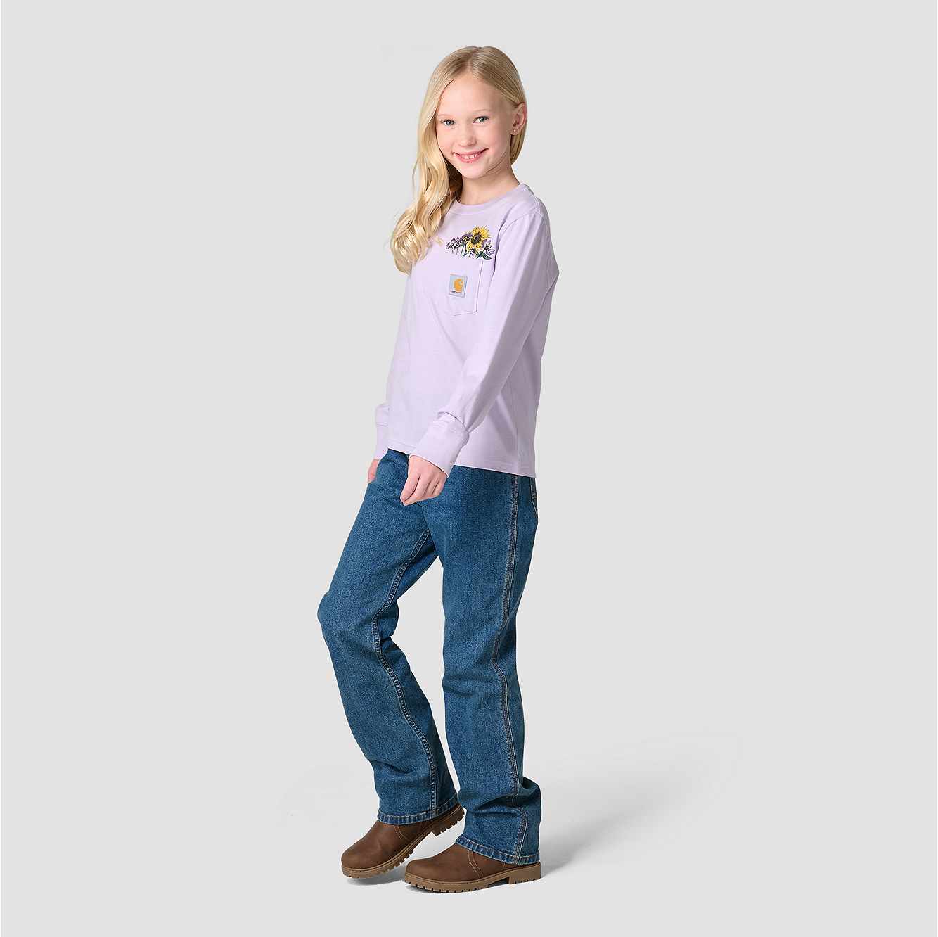 Girls' Long Sleeve Floral Pocket T-Shirt (Toddler/Child/Youth)