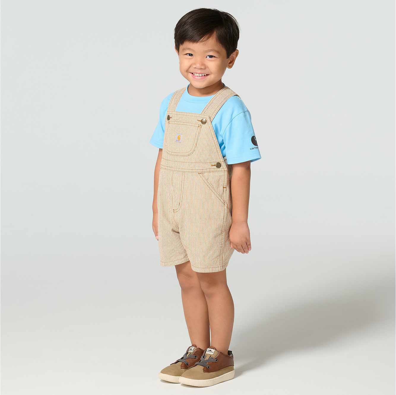 Boys' 2-Piece Short Sleeve T-shirt & Brown Stripe Shortall Set (Toddler)