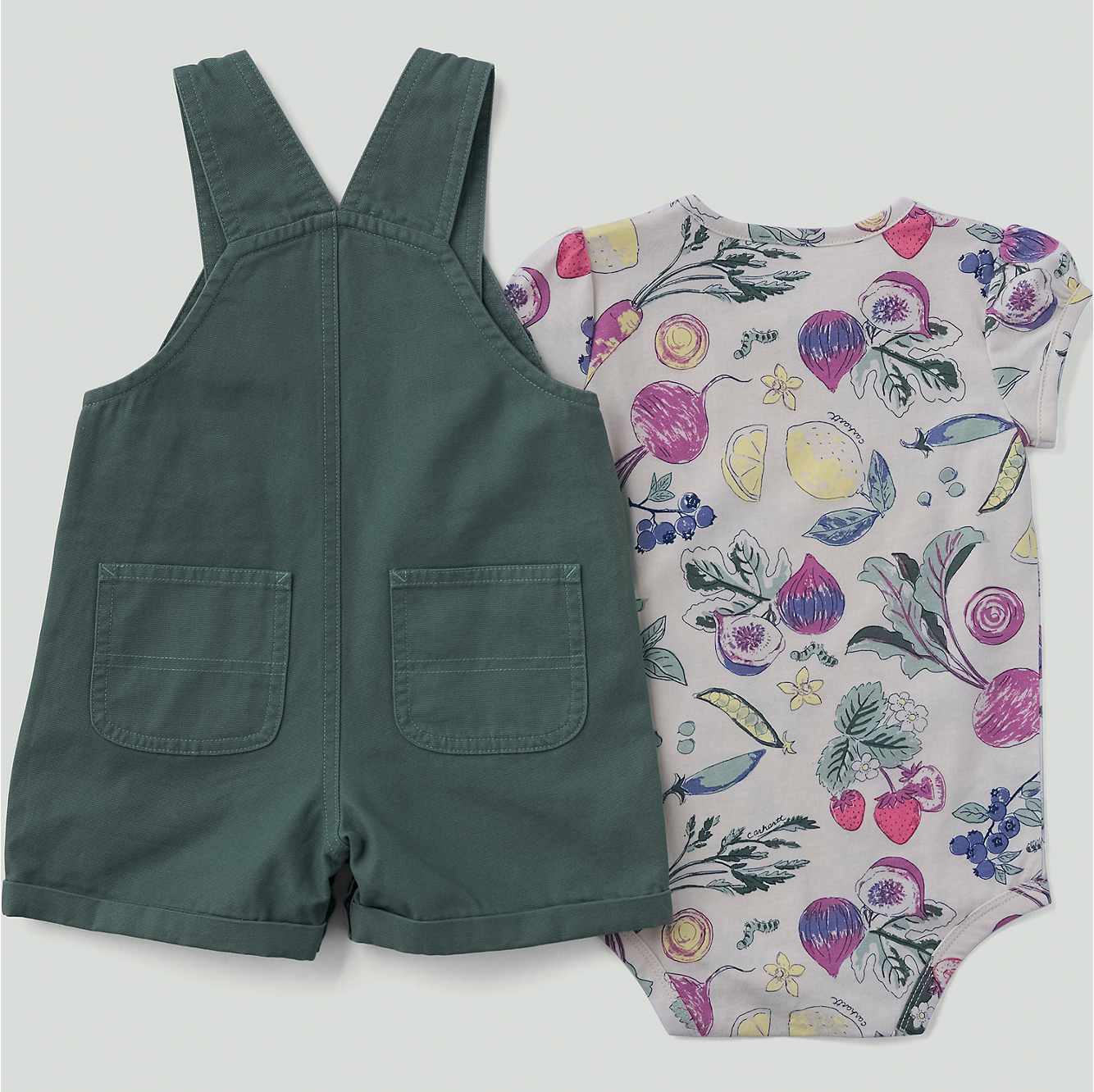 Girls' 2-Piece Short Sleeve Veggie Print Bodysuit & Canvas Shortall Set (Baby)