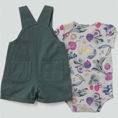 Girls' 2-Piece Short Sleeve Veggie Print Bodysuit & Canvas Shortall Set (Baby)