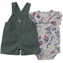 Girls' 2-Piece Short Sleeve Veggie Print Bodysuit & Canvas Shortall Set (Baby)